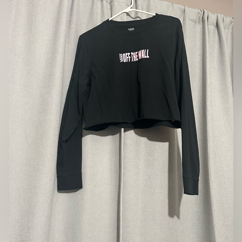 VANS OFF THE WALL BLACK LONG SLEEVE CROP TOP size L